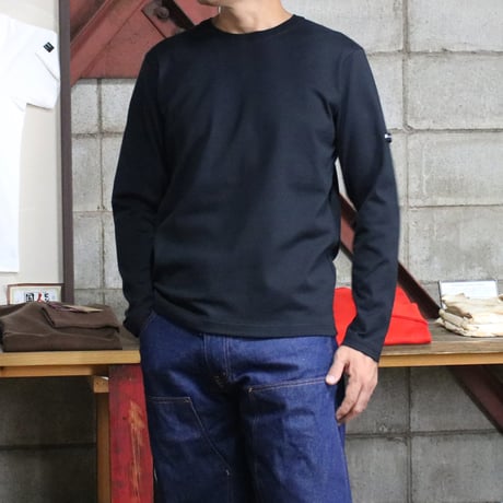 【筒井繊維研究所】 HOFI-023RT オーガニック超長綿 タック襟長袖Ｔシャツ：ブラック