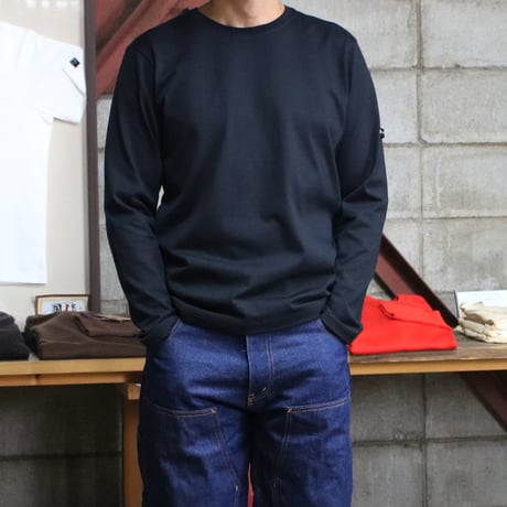 【筒井繊維研究所】 HOFI-023RT オーガニック超長綿 タック襟長袖Ｔシャツ：ブラック
