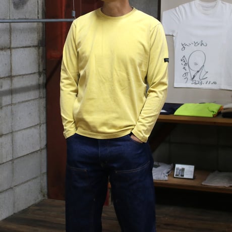 HOFI-023R-SW オーガニック超長綿 タック襟長袖Ｔシャツ ストーンウォッシュ加工：イエロ－