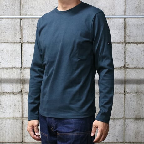 【筒井繊維研究所】 HOFI-023RT オーガニック超長綿 タック襟長袖Ｔシャツ：撚り杢ジェイド