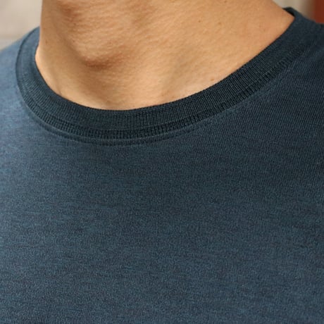 【筒井繊維研究所】 HOFI-023RT オーガニック超長綿 タック襟長袖Ｔシャツ：撚り杢ジェイド