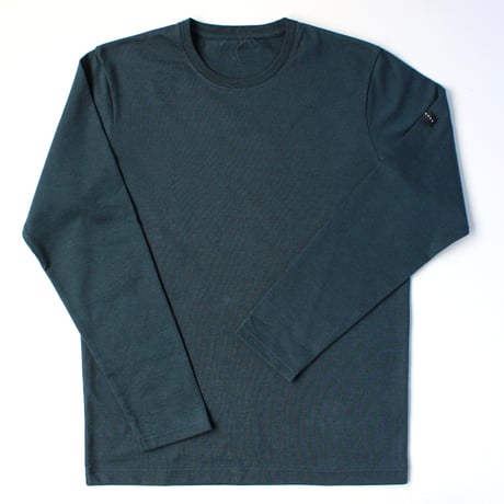 【筒井繊維研究所】 HOFI-023RT オーガニック超長綿 タック襟長袖Ｔシャツ：撚り杢ジェイド