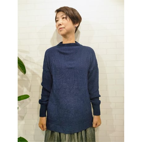 IKST001-243　コットンインディゴガンジーセーター