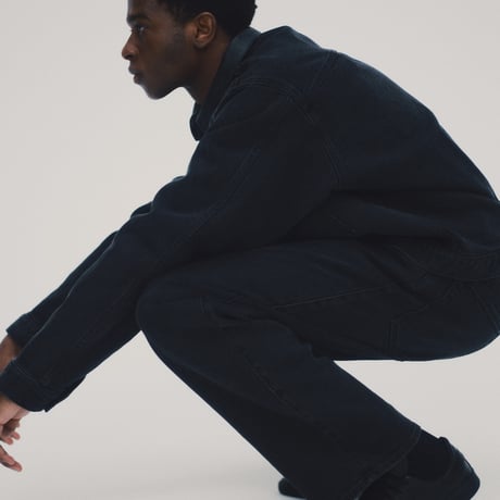 SEDAN ALL-PURPOSE| Leather Collar Denim Jacket (Black)