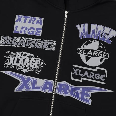 XLARGE | MULTI LOGO ZIP HOODED SWEATSHIRT(NAVY)