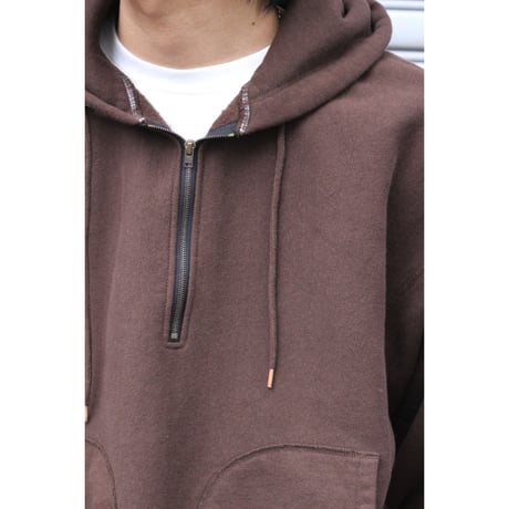 tone| Flatlock Seam Fleece Half-Zip Hoodie (BROWN)