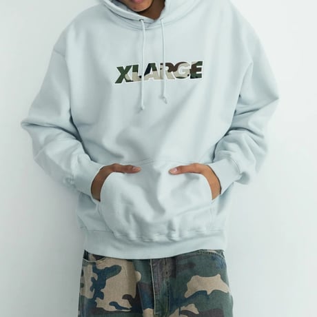 XLARGE | STANDARD LOGO HOODED SWEATSHIRT(GREY)