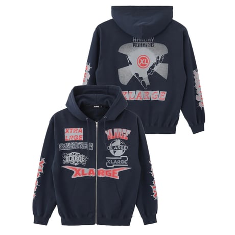 XLARGE | MULTI LOGO ZIP HOODED SWEATSHIRT(NAVY)