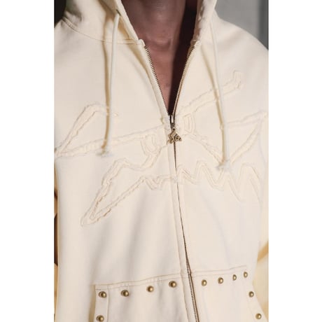SPECIAL GUEST K.K.| Face Logo Studded Zip Hoodie (Ivory)