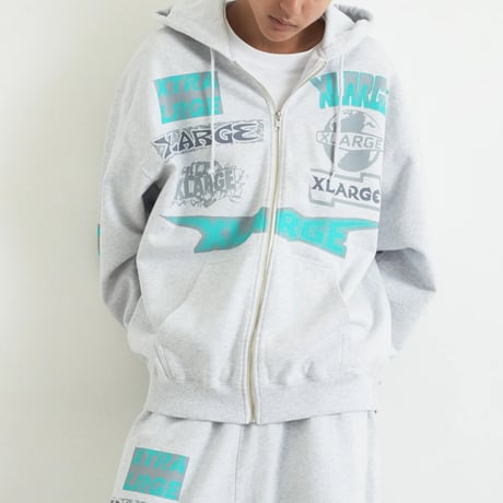 XLARGE | MULTI LOGO ZIP HOODED SWEATSHIRT(ASH)
