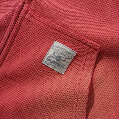Butter Goods| Faded Waffle Zip-Thru Hood (Red)
