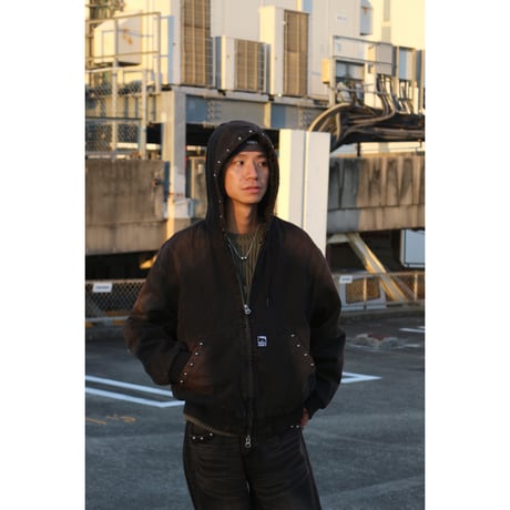 OBEY | STUDDED ZIP UP JACKET  (BLACK RUST WASH)