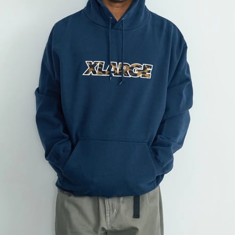 XLARGE | STANDARD LOGO HOODED SWEATSHIRT(NAVY)