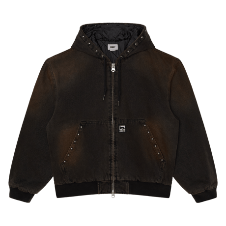 OBEY | STUDDED ZIP UP JACKET  (BLACK RUST WASH)