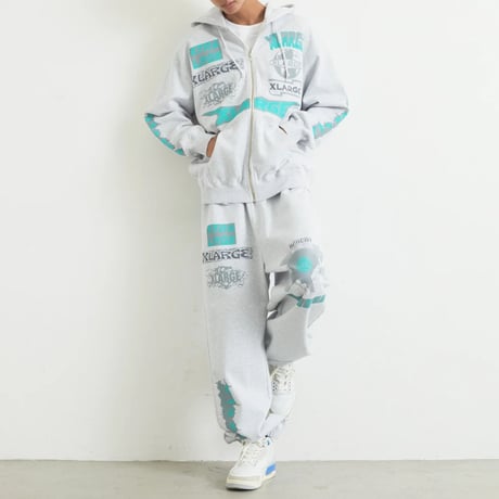 XLARGE | MULTI LOGO ZIP HOODED SWEATSHIRT(ASH)