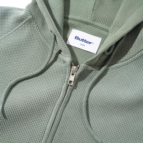 Butter Goods| Faded Waffle Zip-Thru Hood (Sage)