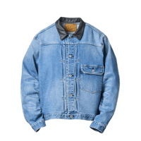 SEDAN ALL-PURPOSE| Leather Collar Denim Jacket (Indigo)