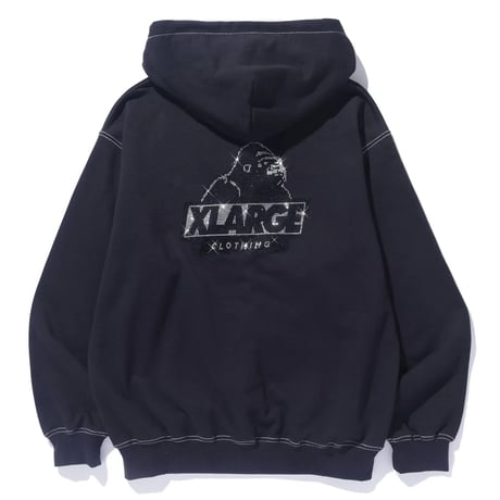 XLARGE | RHINESTONE OG ZIP HOODED SWEAT SHIRT(BLACK)