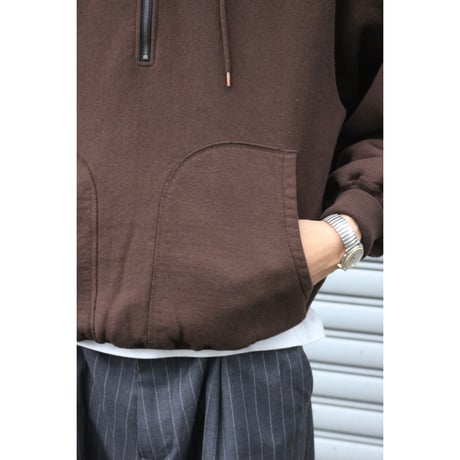 tone| Flatlock Seam Fleece Half-Zip Hoodie (BROWN)