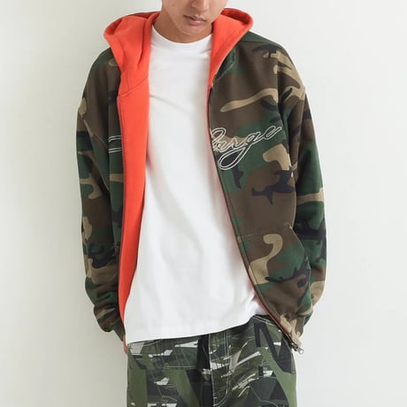 XLARGE | REVERSIBLE CAMO ZIP HOODED SWEATSHIRT(ORANGE)
