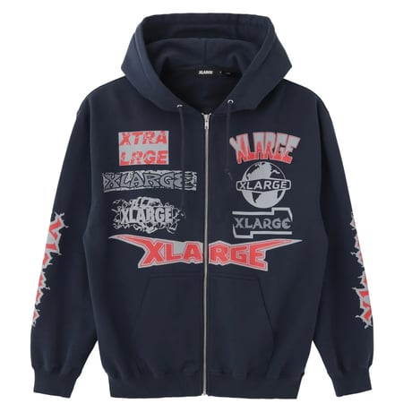 XLARGE | MULTI LOGO ZIP HOODED SWEATSHIRT(NAVY)