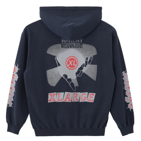 XLARGE | MULTI LOGO ZIP HOODED SWEATSHIRT(NAVY)