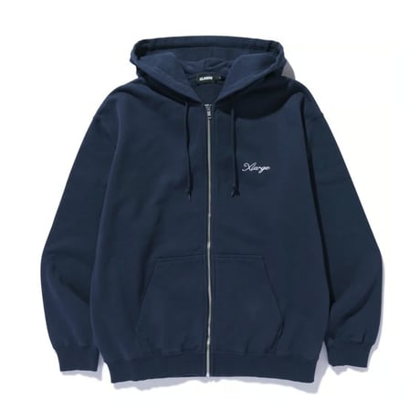 XLARGE | CURSIVE ZIP UP HOODED SWEATSHIRT(NAVY)
