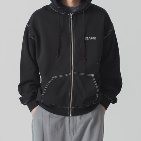 XLARGE | RHINESTONE OG ZIP HOODED SWEAT SHIRT(BLACK)