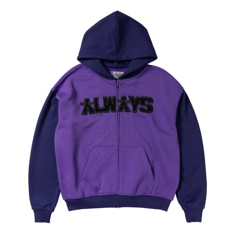 ADWYSD / HUMAN APPLIQUE ZIP UP HOODIE (PURPLE)