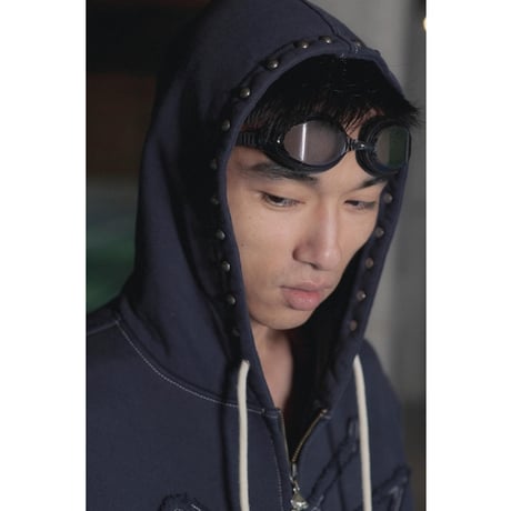 SPECIAL GUEST K.K.| Face Logo Studded Zip Hoodie (Navy)