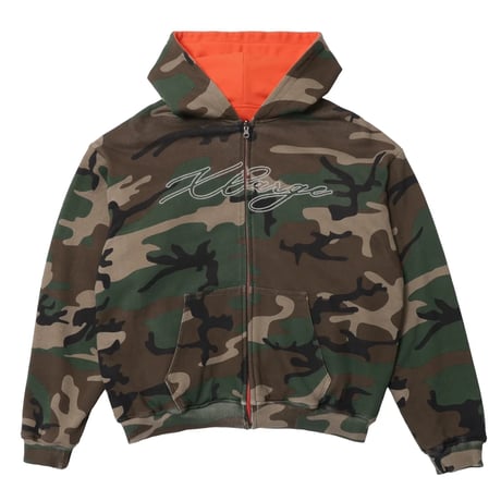 XLARGE | REVERSIBLE CAMO ZIP HOODED SWEATSHIRT(ORANGE)