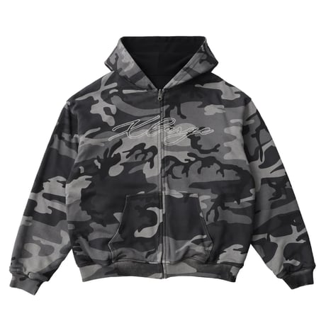 XLARGE | REVERSIBLE CAMO ZIP HOODED SWEATSHIRT(BLACK)