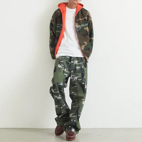 XLARGE | REVERSIBLE CAMO ZIP HOODED SWEATSHIRT(ORANGE)