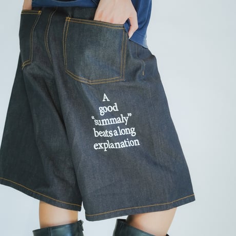 Summaly | "Words" Logo Denim Shorts- Unisex -(Indigo)