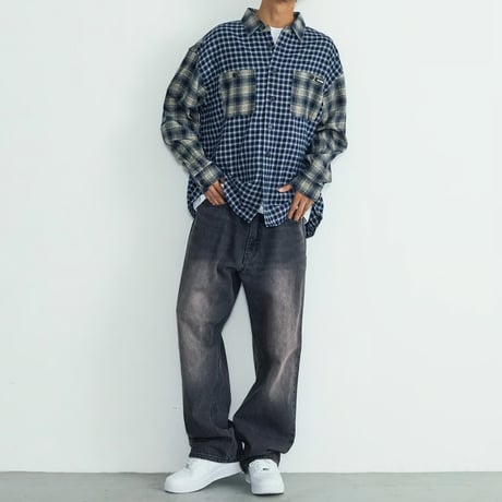 XLARGE | PLAID PANEL L/S SHIRT(NAVY)