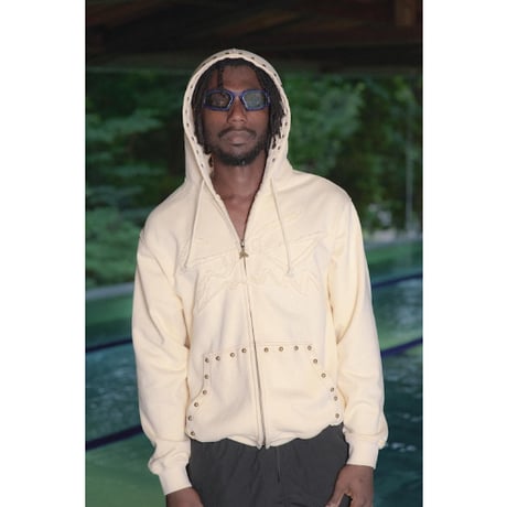 SPECIAL GUEST K.K.| Face Logo Studded Zip Hoodie (Ivory)