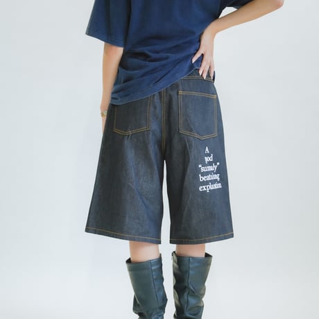 Summaly | "Words" Logo Denim Shorts- Unisex -(Indigo)