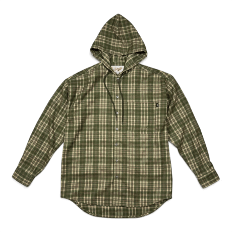 坩堝 (RUTSUBO) | SHADOW PLAID HOODED SHIRT JACKET(GREEN)