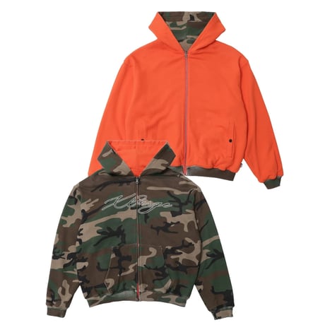 XLARGE | REVERSIBLE CAMO ZIP HOODED SWEATSHIRT(ORANGE)
