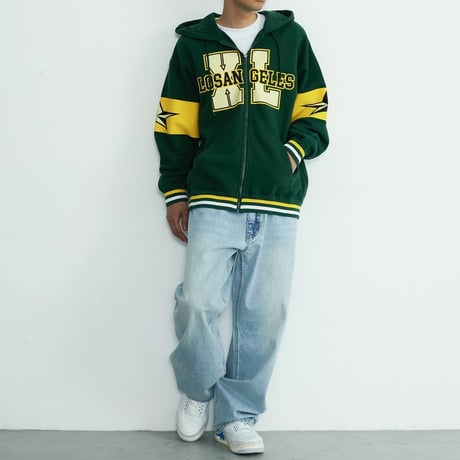 XLARGE | VARSITY ZIP HOODED SWEATSHIRT(GREEN)