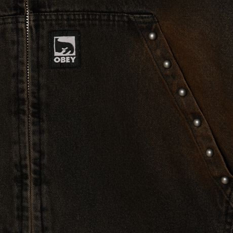 OBEY | STUDDED ZIP UP JACKET  (BLACK RUST WASH)