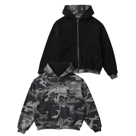 XLARGE | REVERSIBLE CAMO ZIP HOODED SWEATSHIRT(BLACK)