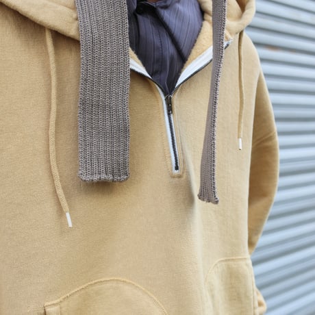 tone| Flatlock Seam Fleece Half-Zip Hoodie (MASTARD)