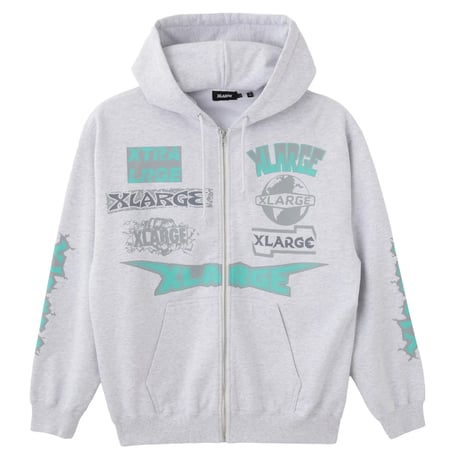 XLARGE | MULTI LOGO ZIP HOODED SWEATSHIRT(ASH)
