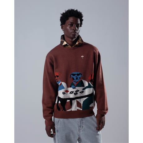 HELAS | POKER DOGS CREWNECK KNIT "BROWN"