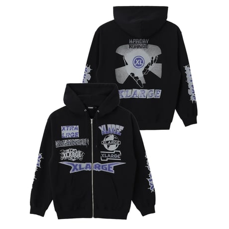 XLARGE | MULTI LOGO ZIP HOODED SWEATSHIRT(BLACK)