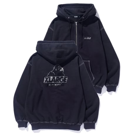 XLARGE | RHINESTONE OG ZIP HOODED SWEAT SHIRT(BLACK)