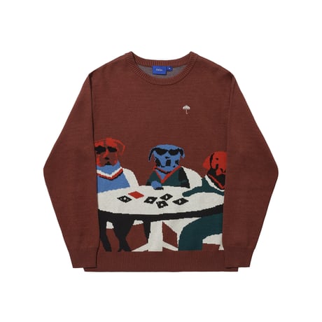 HELAS | POKER DOGS CREWNECK KNIT "BROWN"