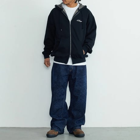 XLARGE | DOUBLE LAYERED ZIP HOODED SWEATSHIRT(BLACK)