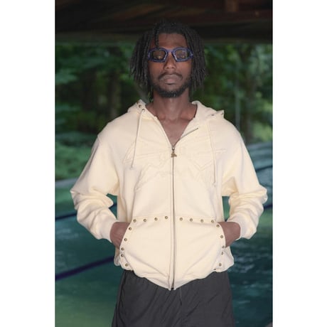 SPECIAL GUEST K.K.| Face Logo Studded Zip Hoodie (Ivory)